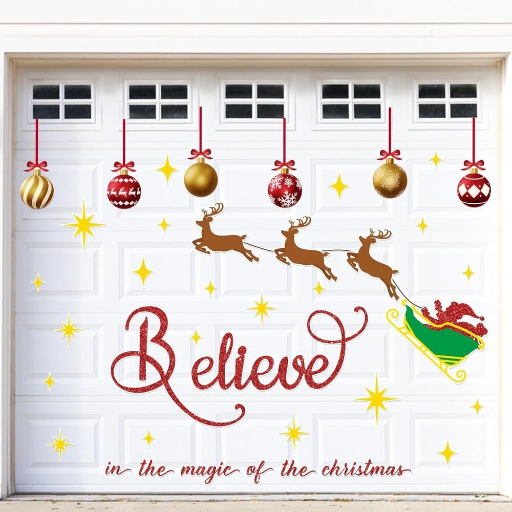 45PCS Christmas Garage Door Decorations Magnets - Believe Santa Reindeer Xmas Ho